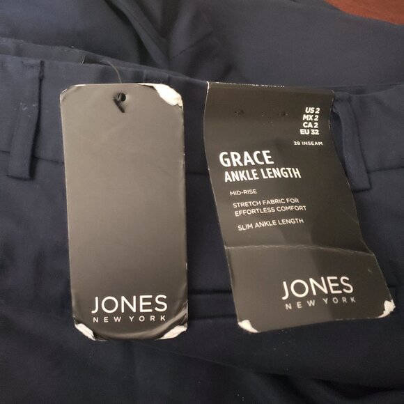 NWT Jones New York 2 Grace Ankle Pants Navy Blue Cotton Stretch Slim - Picture 11 of 11